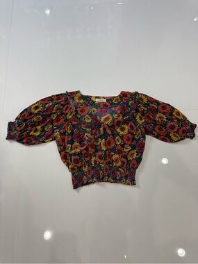 NATURAL LIFE Multicolor Floral Puff-Sleeve Crop Top